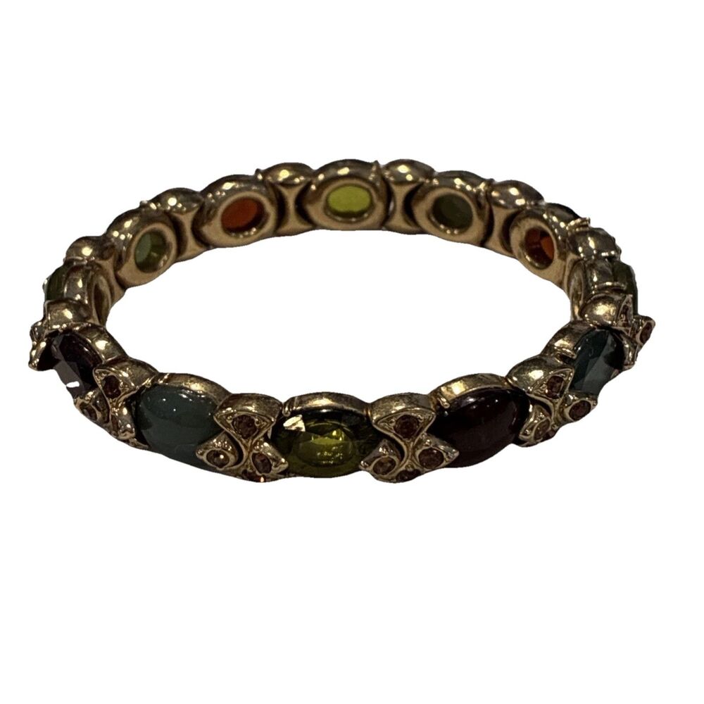 Vintage Lia Sophia Stretchy Gold Tone Beaded Jewel‎ Bracelet Colorful